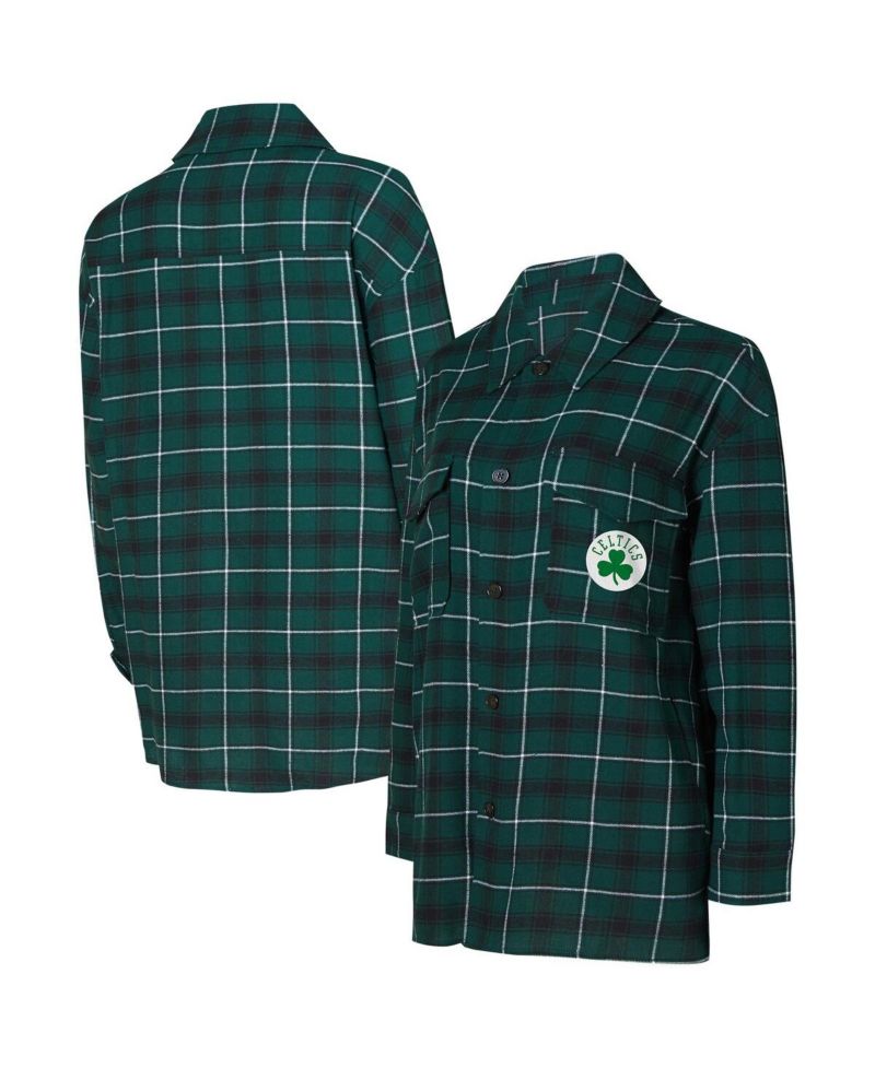 Women's Hunter Green, Black Boston Celtics Boyfriend Button-Up Nightshirt