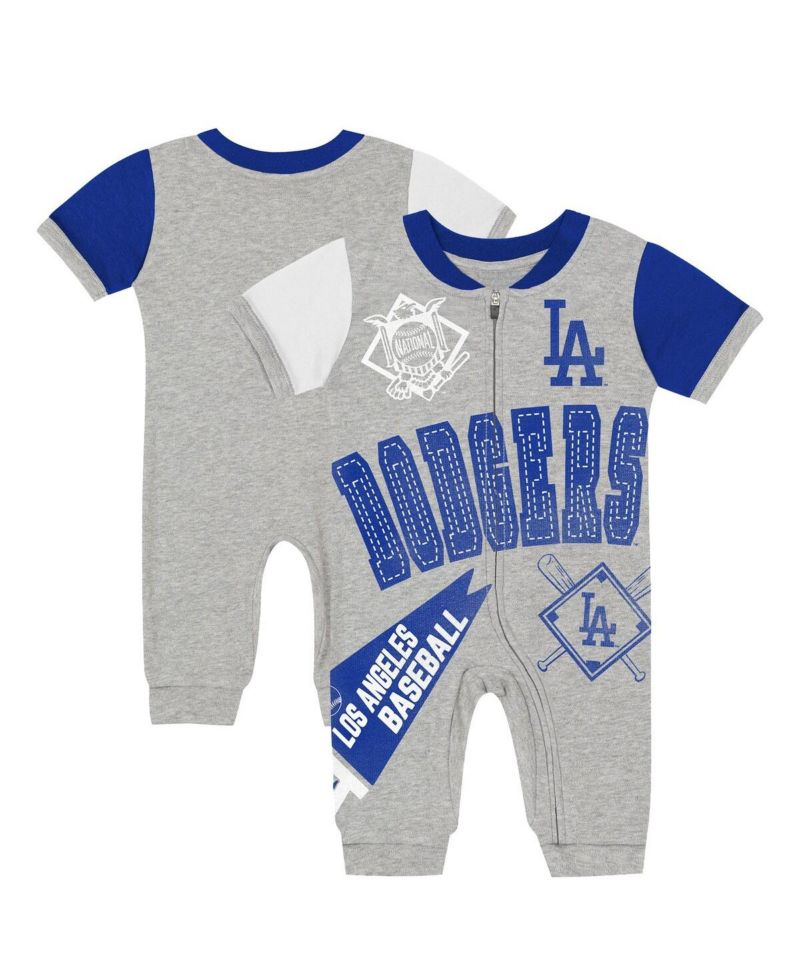 Baby Boys and Girls Gray Los Angeles Dodgers Hitter Up Full-Zip Jumper