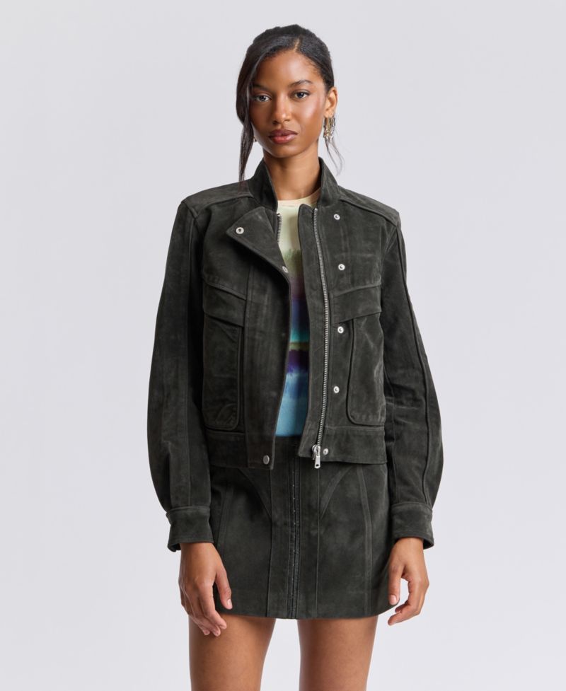 Women's Asymmetrical Bomber Zip-Front Faux Suede Jacket