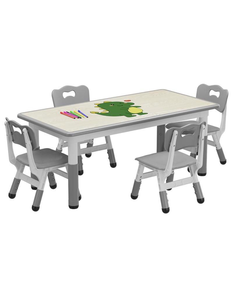 Kids Table and Chair Set, Height Adjustable Toddler Table and 4 Chairs Set for Ages 2-10, Graffiti Desktop, Non-Slip Legs, Arts & Crafts Table, Children Activity Table for Daycare Classroom Home
