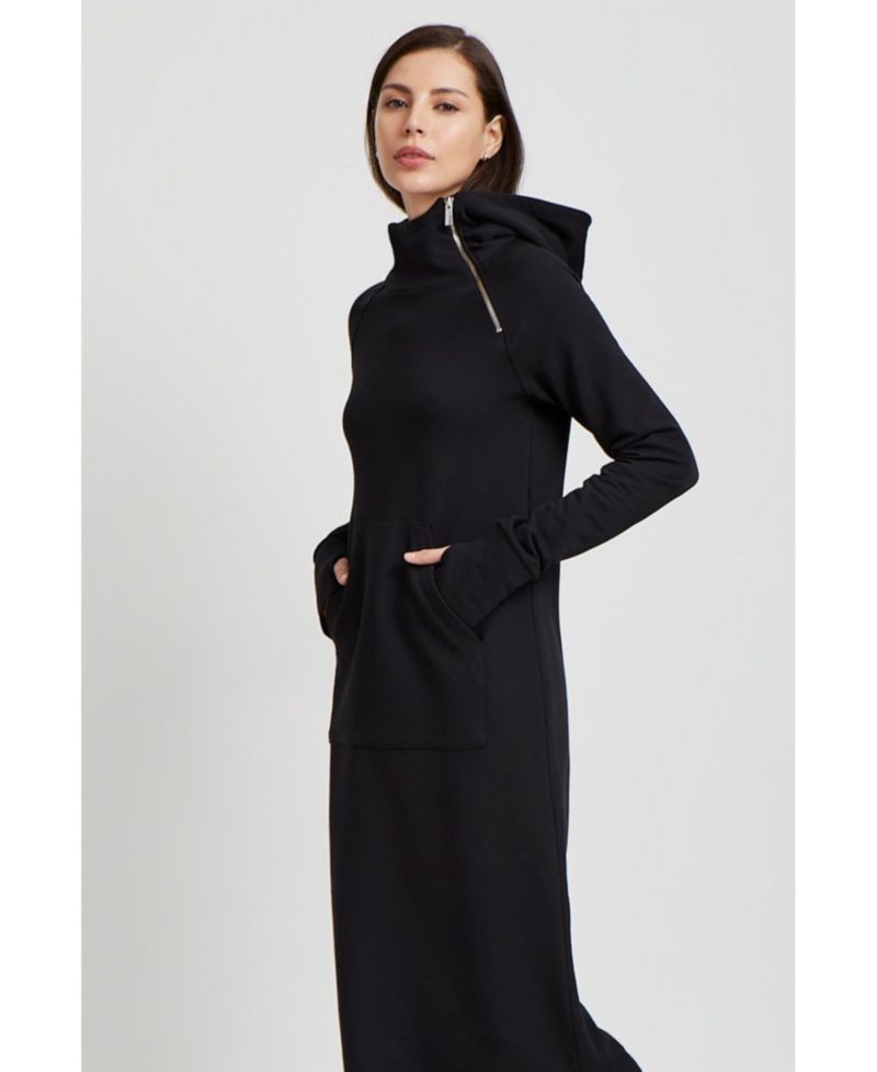 Women's Tompkins Side-Slit Hooded Sweatshirt Midi Dress
