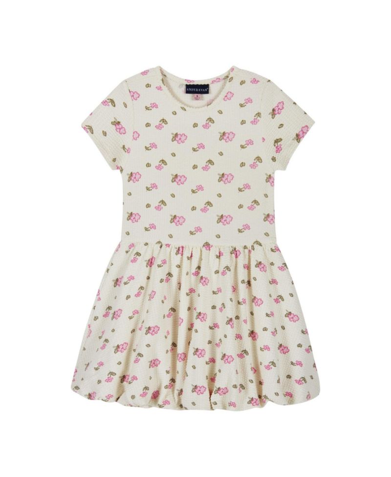 Little Girls Blush Floral Knit Seersucker Bubble Dress