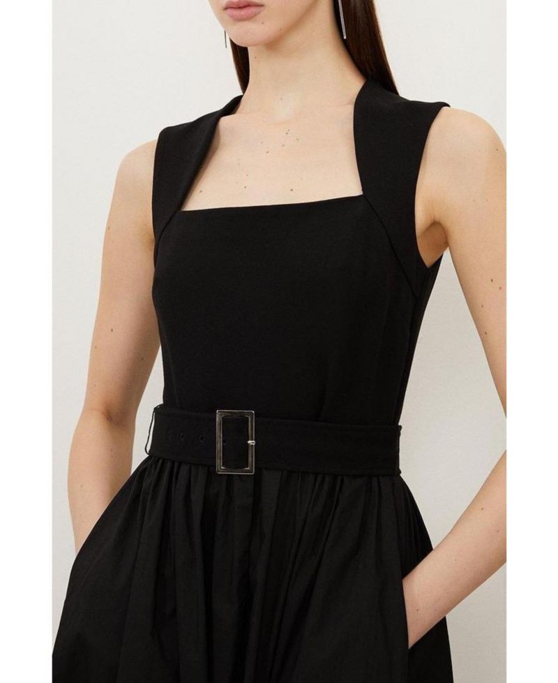 Women's Square Neck Belted Maxi Dress