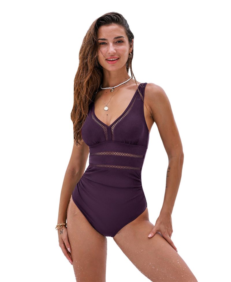 Women's V-Neck One-Piece Swimsuit with Adjustable Straps and Back Hook