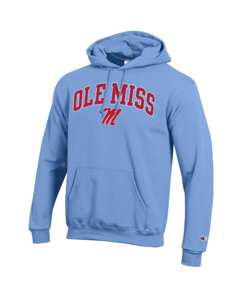 Men's Light Blue Ole Miss Rebels Arched Logo Fleece Pullover Hoodie