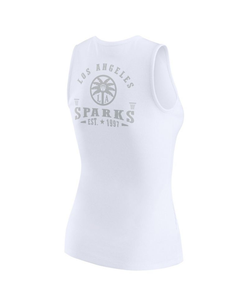 Women's White Los Angeles Sparks Rib-Knit Henley Tank Top