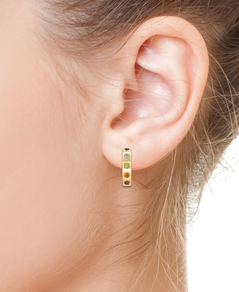 EFFY® Multi-Gemstone Bezel Small Hoop Earrings (1-1/6 ct. t.w.) in Gold-Plated Sterling Silver, 0.875