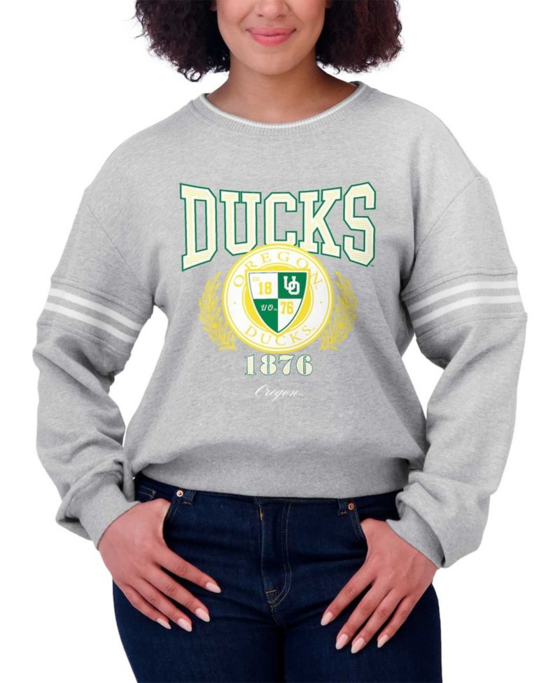 Women's Heather Gray Oregon Ducks Classic Stripe Pullover Sweater
