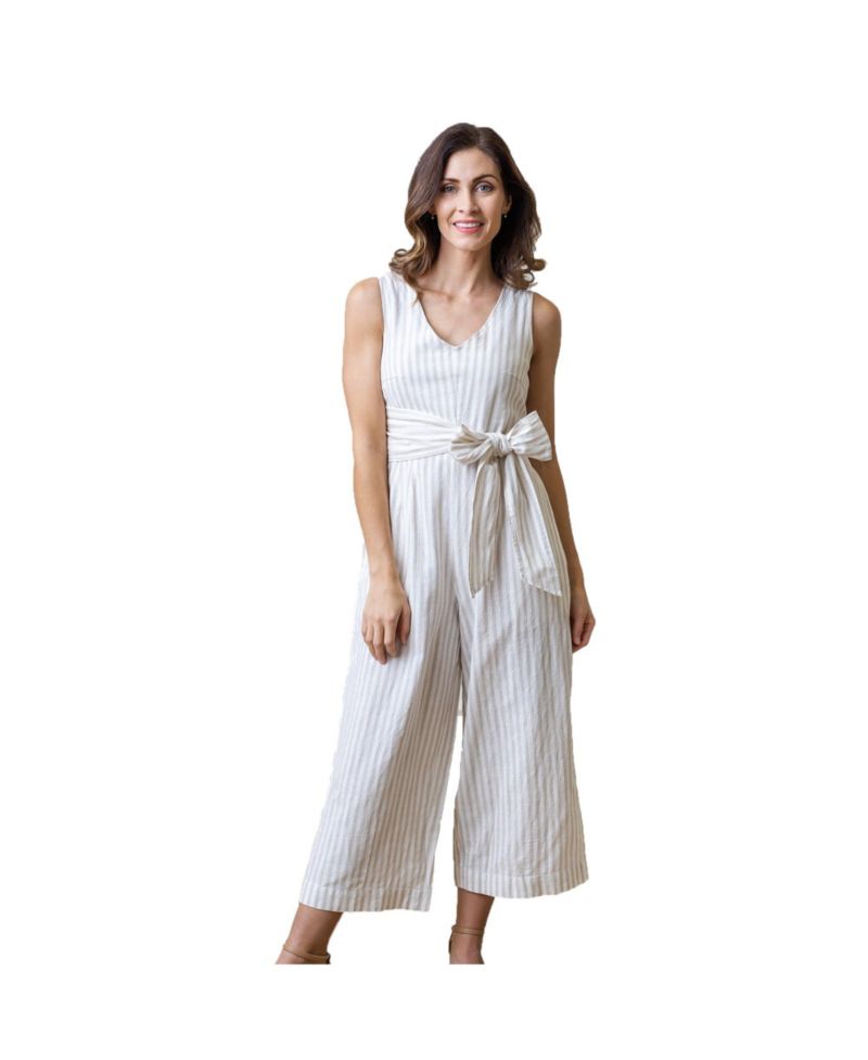 Women's Hope and Henry Woven Sleeveless Tie-Waist Jumpsuit with Wide Leg