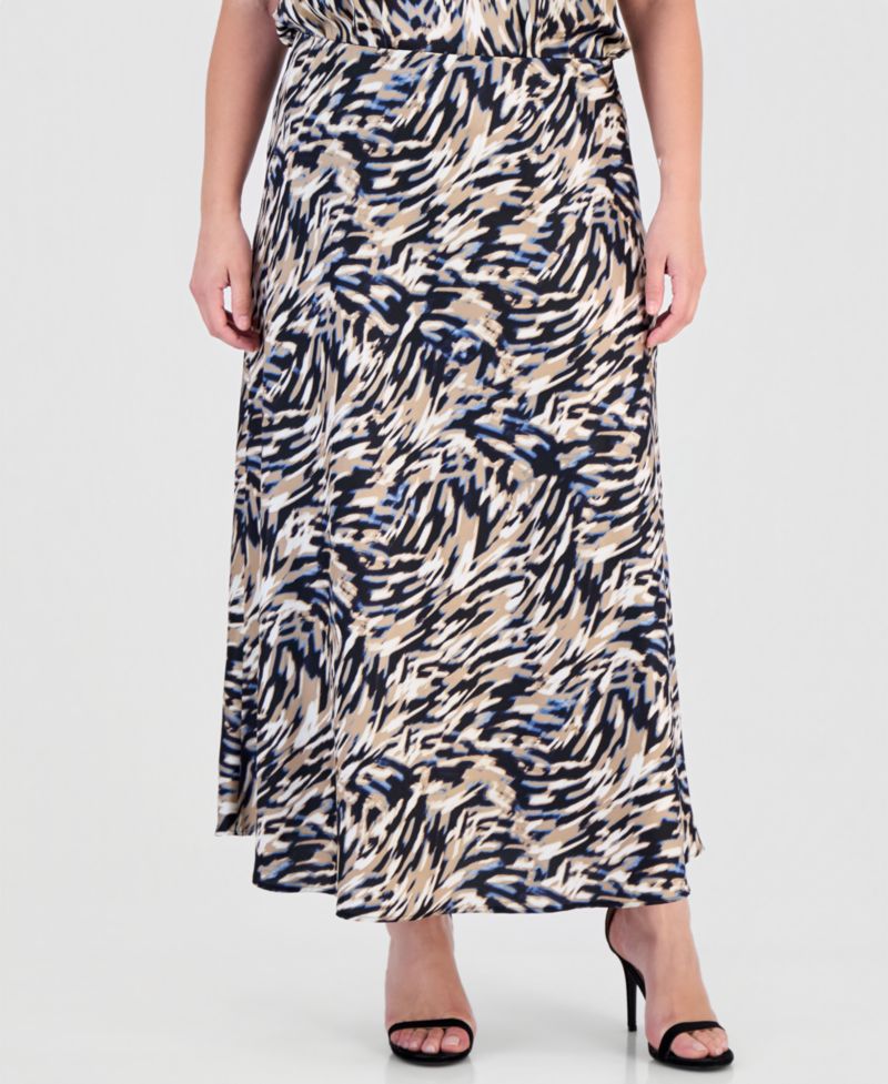 Plus Size Printed A-Line Midi Skirt