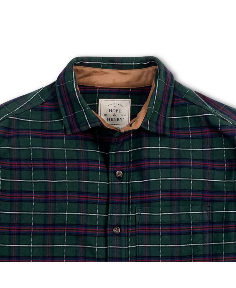Men's Hope and Henry Organic Flannel Shirt with Suede Detail