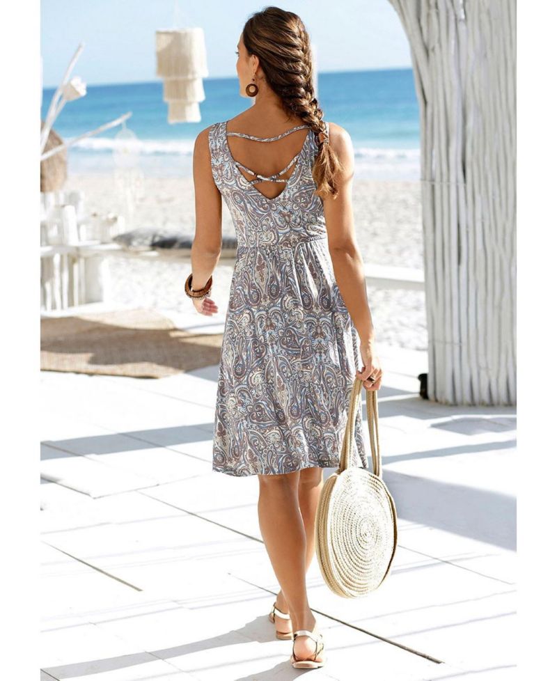 Women's Viscose Paisley Print Sleeveless Short Dress