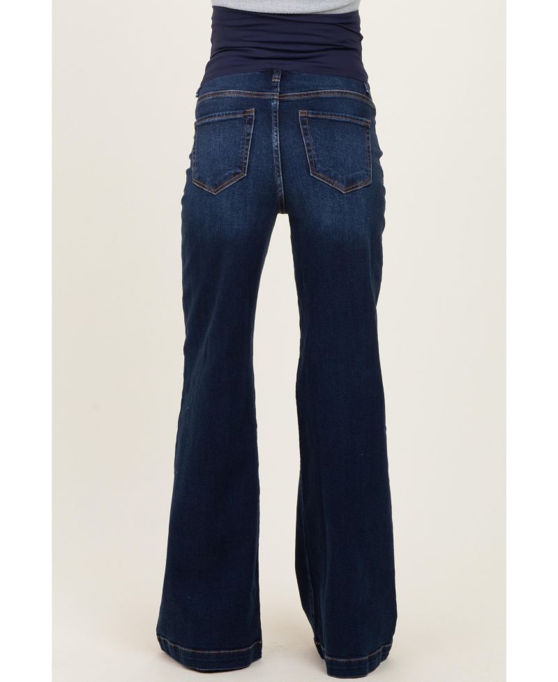 Women's Navy Dark Wash Wide Leg Jeans