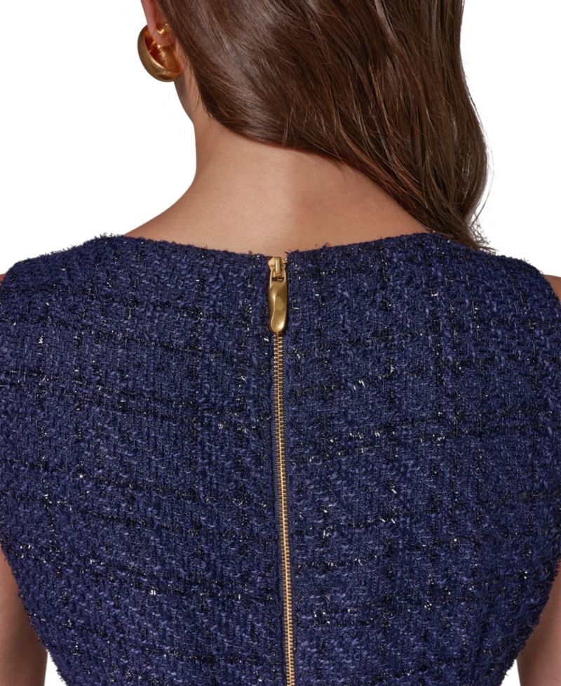 Women's Tweed Asymmetric Neck Midi Dress
