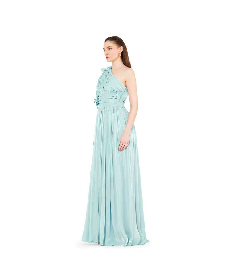 Women's One Shoulder Floral Detail Ruched Gown