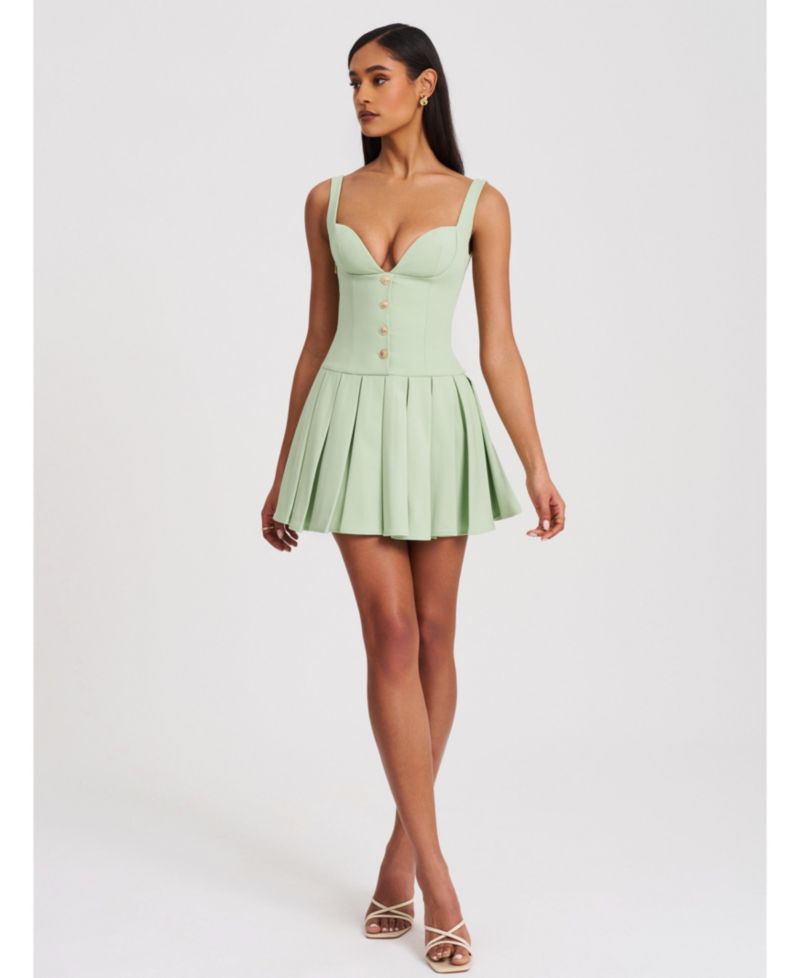 Women's Tala Pistachio Green Sleeveless Pleated Preppy Mini Dress