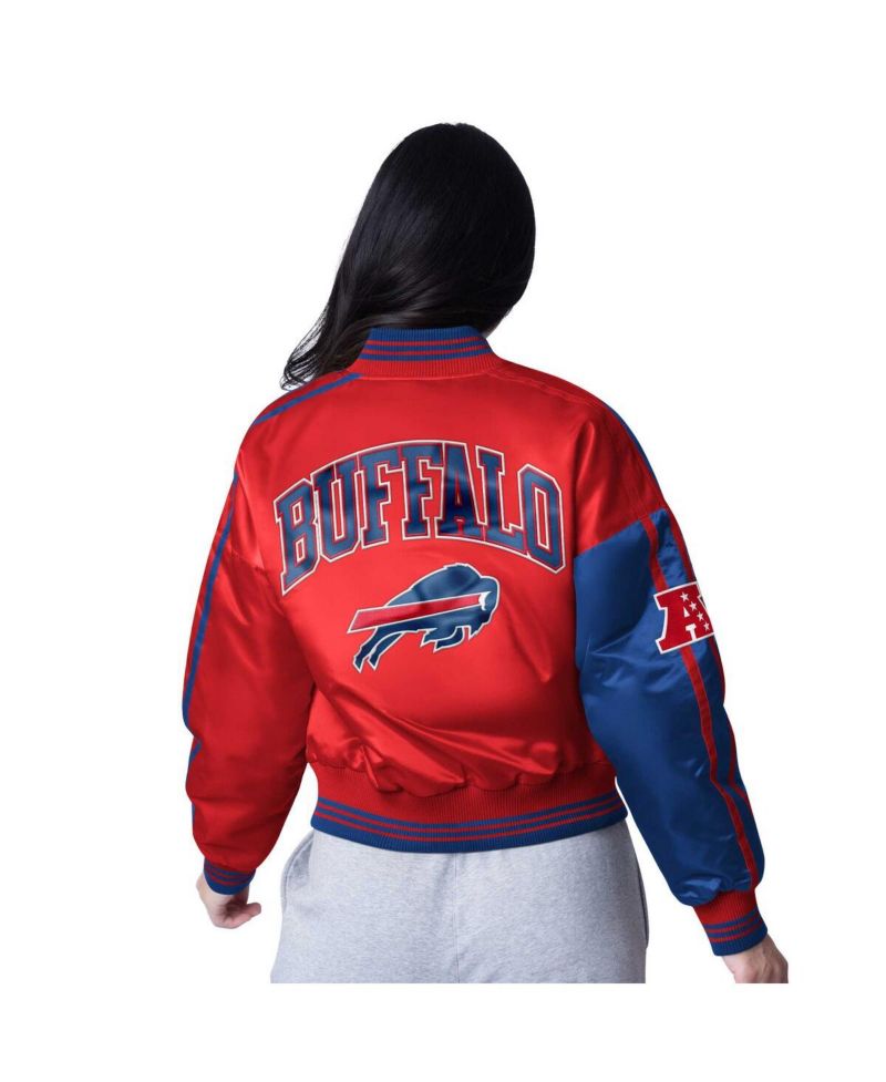 Women's Royal/Red Buffalo Bills Zone Blitz Cropped Full-Snap Satin Jacket