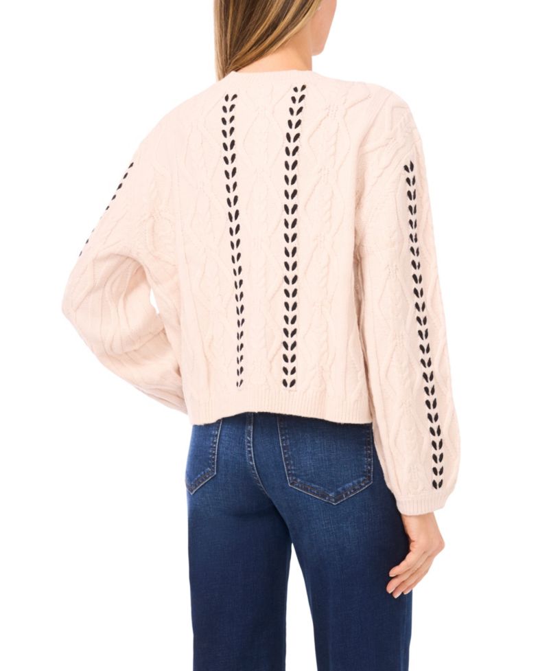 Women's Crewneck Cable Knit Cardigan Sweater