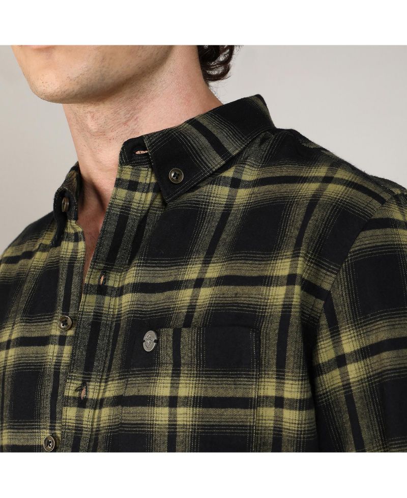 Men's Midnight Black & Sage Green Brushed Buffalo Check Shirt