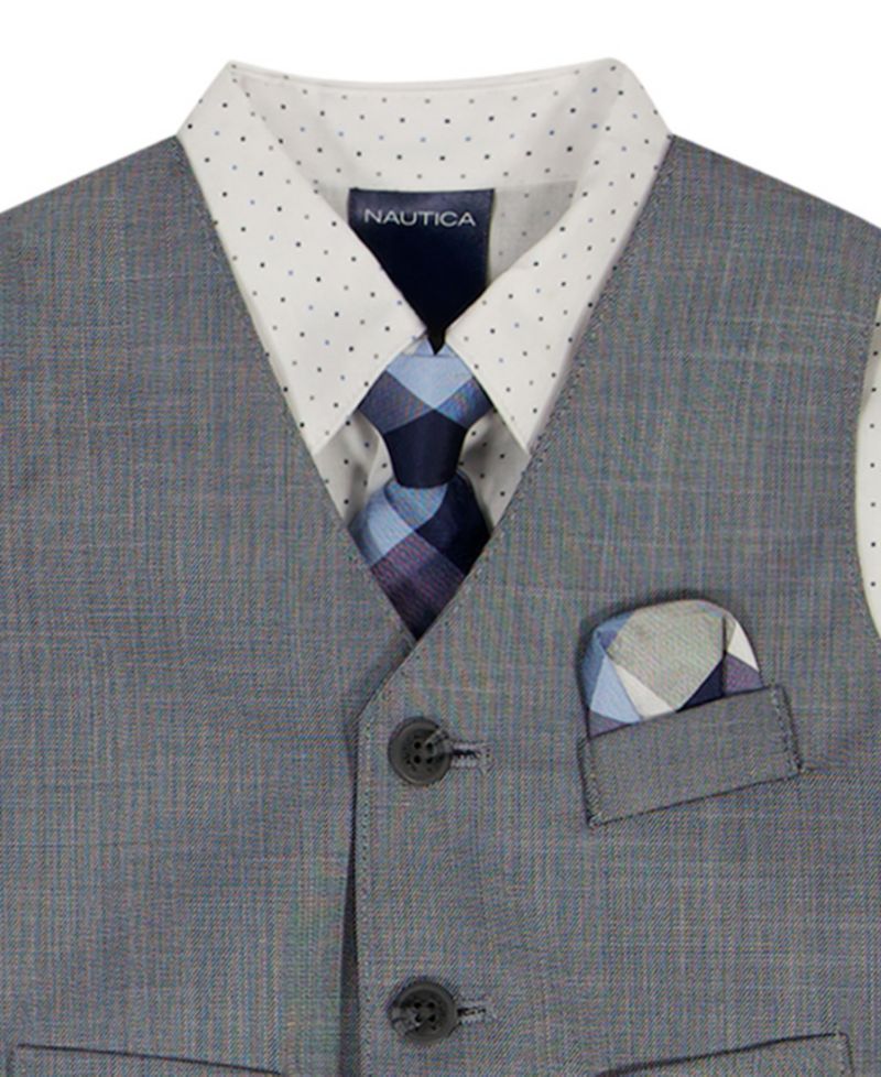 Baby Boys' Blue Deco Sharkskin Shirt, Tie, Pant and Vest, 4-Piece Set