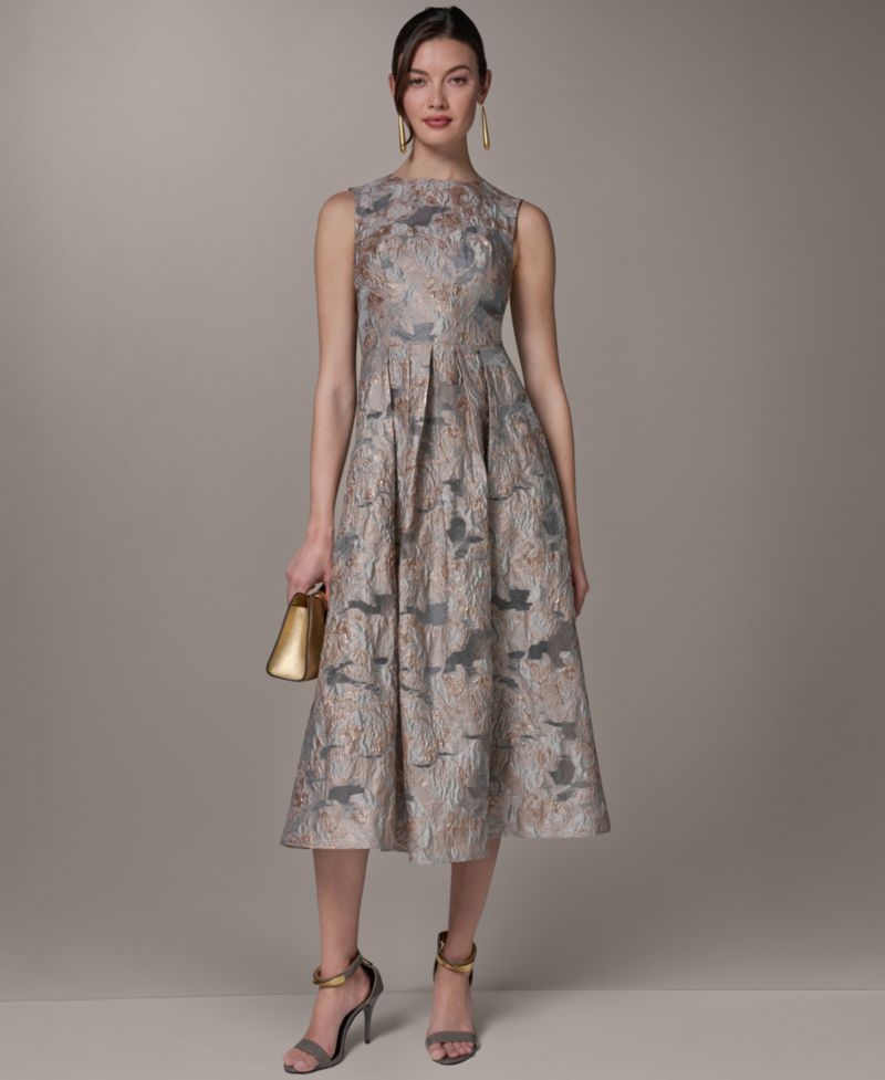 Women's Jacquard Crew Neck Midi Fit & Flare Dress