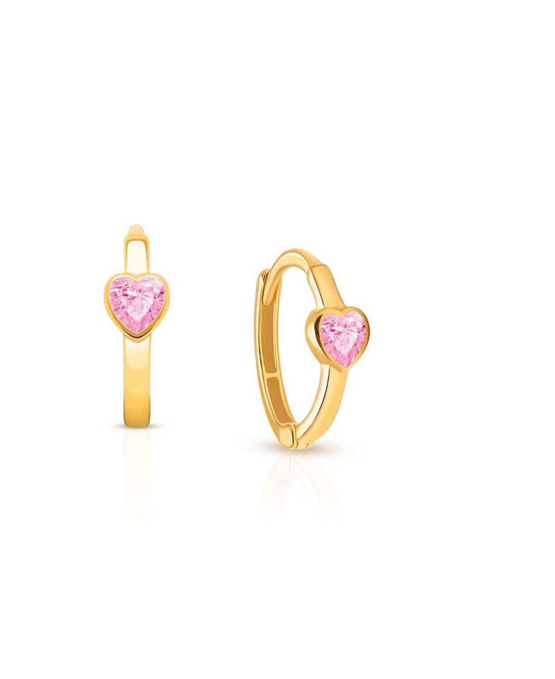 14K Gold True Love Pink Heart Huggie Hoop Earrings