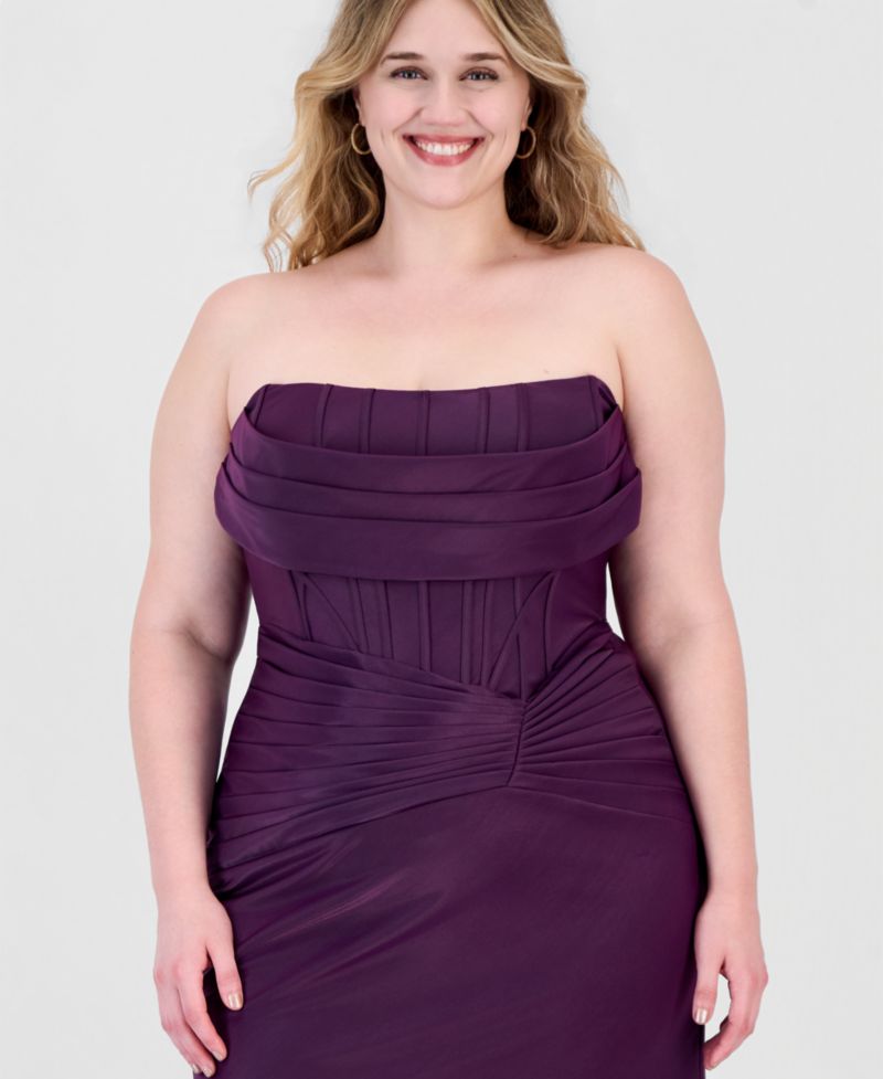 Plus Size Strapless Front-Drape Gown