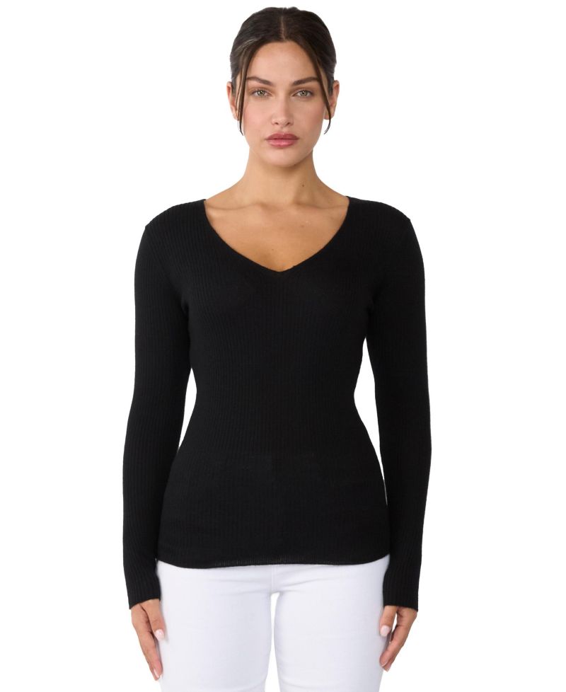 Women's 100% Cashmere V-Neck Sweater | Ribbed Tissue Weight Cashmere Sweaters