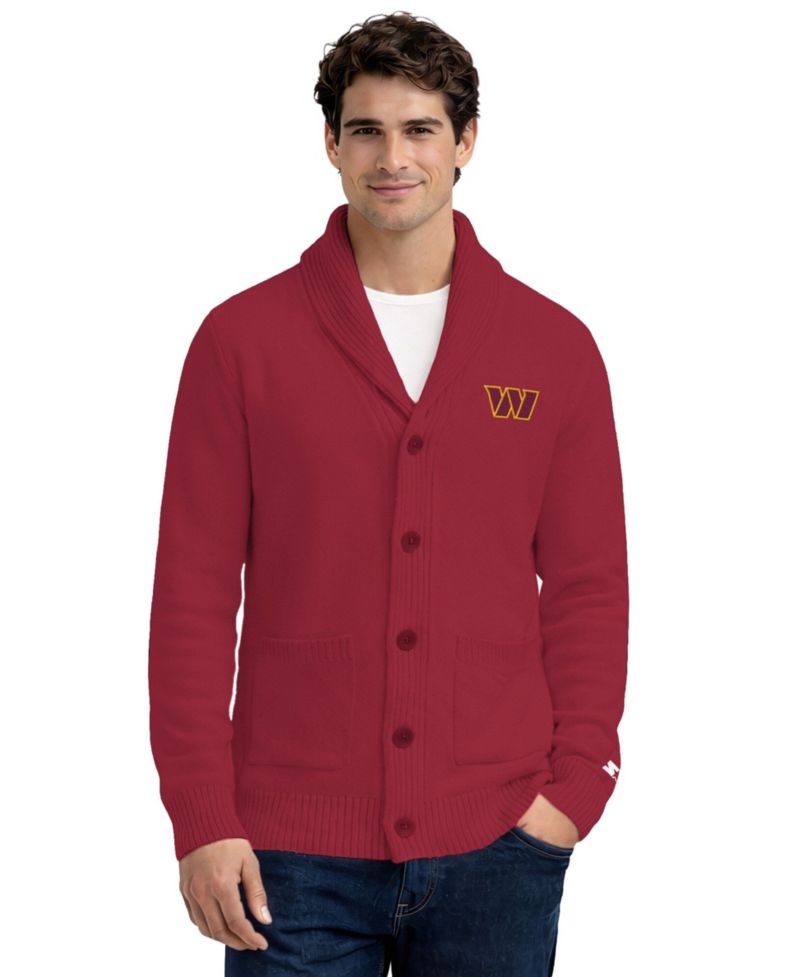 Men's Burgundy Washington Commanders Shawl Collar Heavy Knit Cardigan Sweater