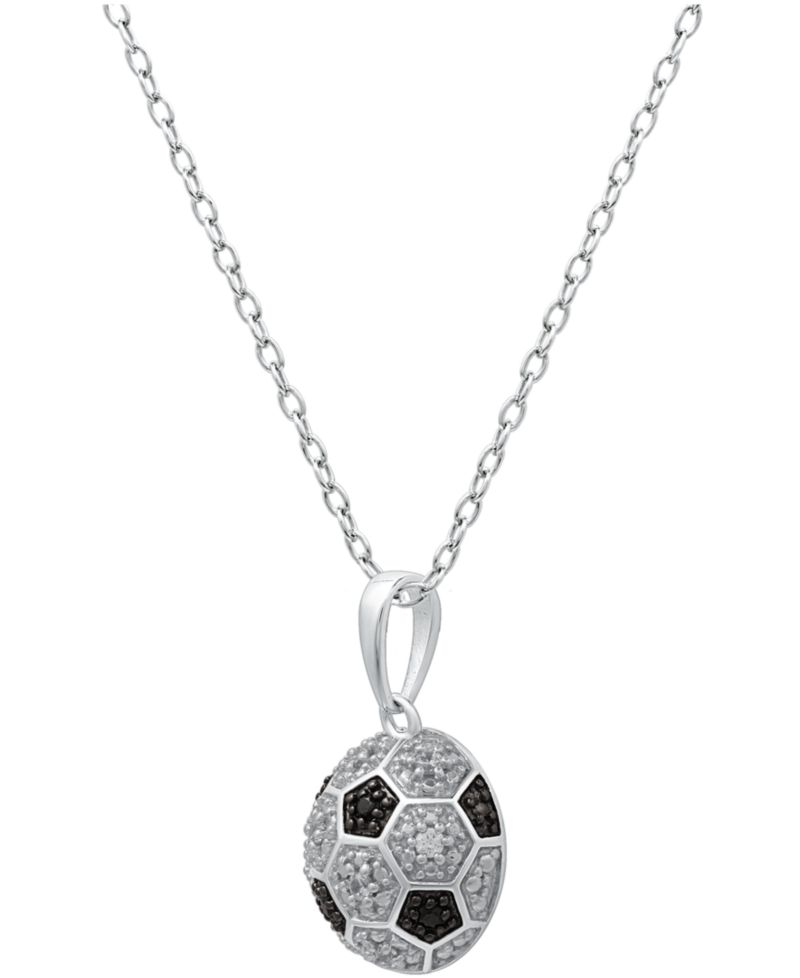 Black Diamond (0.03 ct. t.w.) & White Diamond (0.07 ct. t.w.) Soccer Ball Pendant Necklace in Sterling Silver
