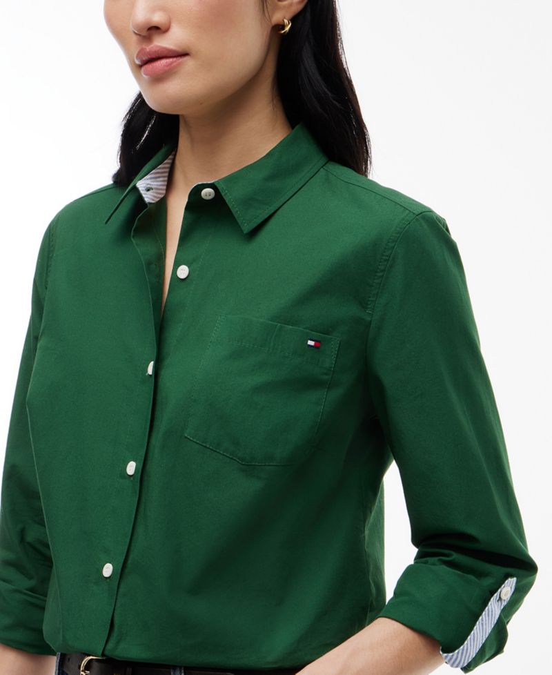 Women's Classic Poplin Roll-Tab Long-Sleeve Shirt
