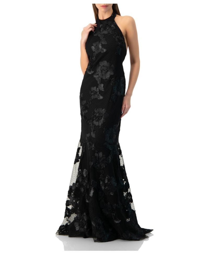 Women's Halter Floral Lace Mermaid Gown