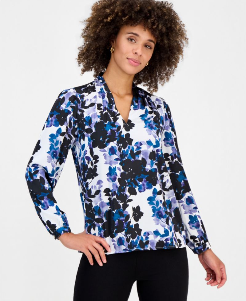 Women's V-Neck Pleated-Shoulder Blouse