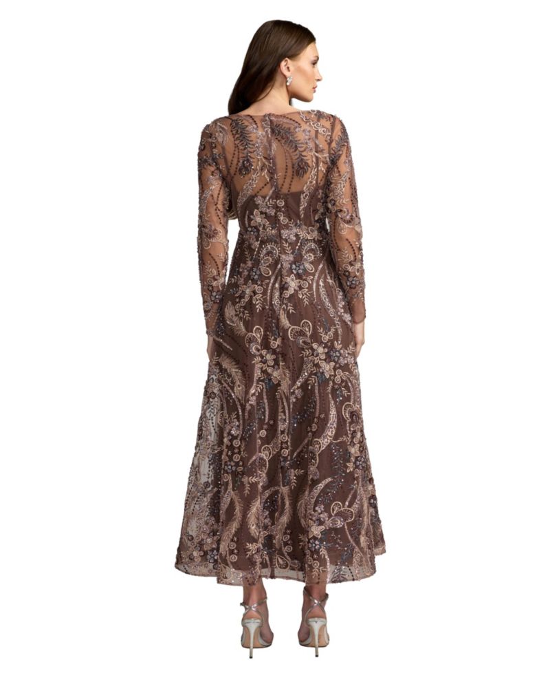 Women's Floral-Print Embroidered A-Line Dress