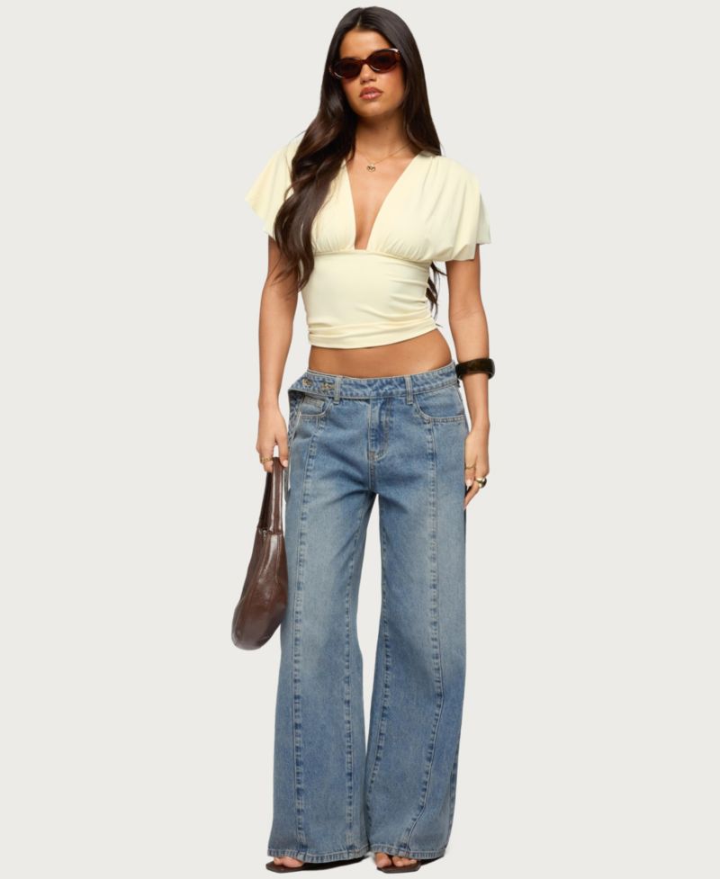 Women's Buttoned Waist Low Rise Baggy Jeans