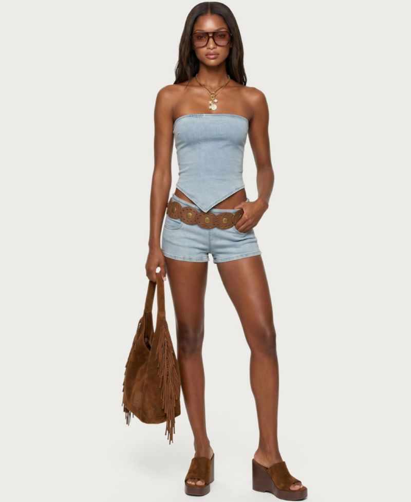 Women's Zaida Asymmetric Denim Strapless Top
