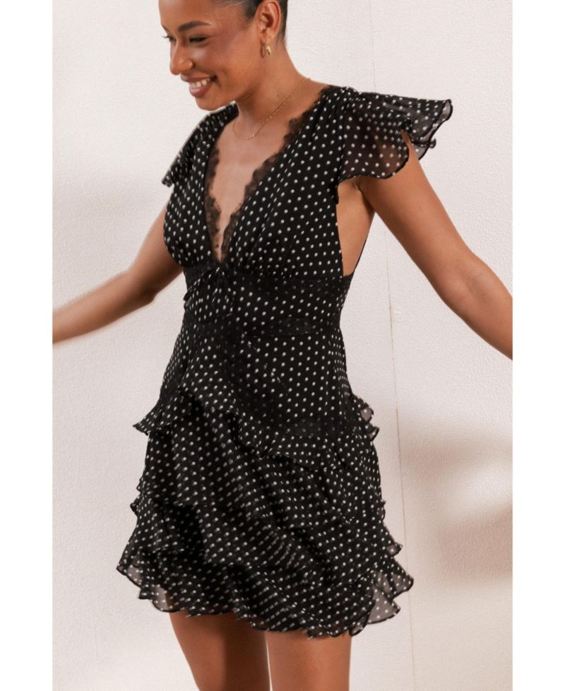 Women's Saint V-Neck Tiered-Ruffle Flutter-Sleeve Mini Dress