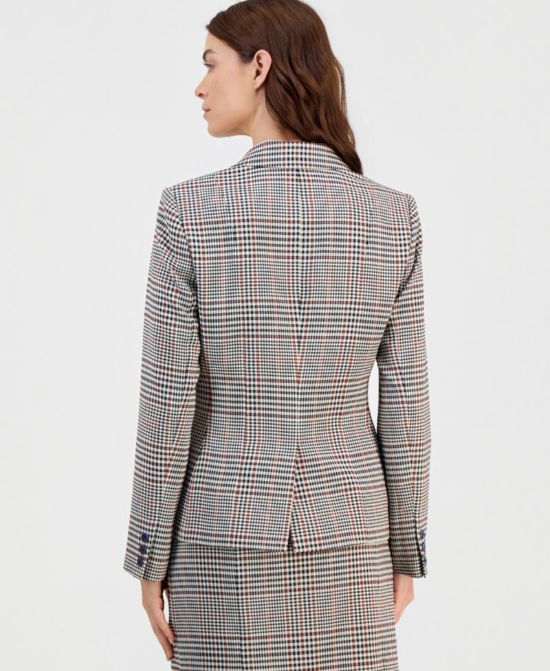 ASL Petite Plaid One-Button Blazer