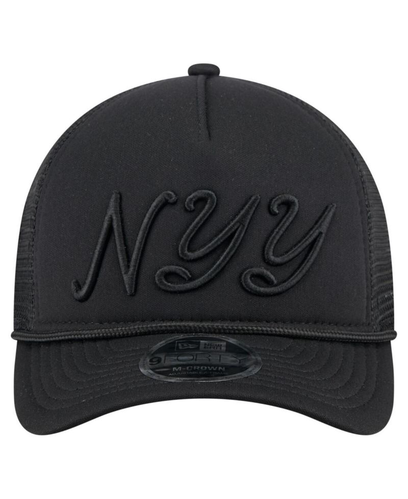 Men's Black New York Yankees City Initial 9FORTY A-Frame M-Crown Adjustable Trucker Hat