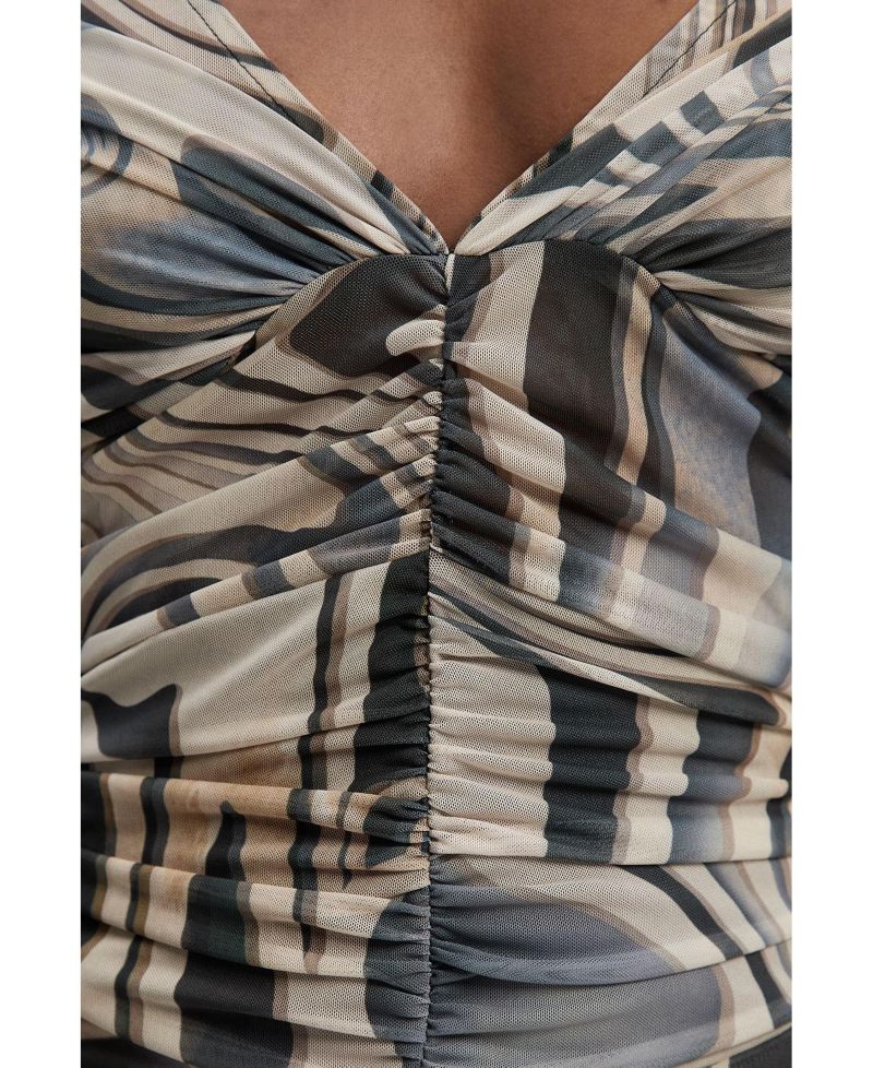 Women's Marble Print Mesh Plunge Maxi Dress