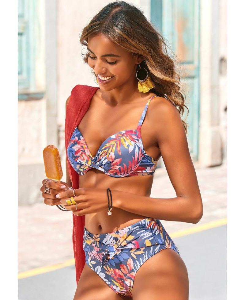 Women's Floral Print High Waist Bikini High-Waist Swim Bottom