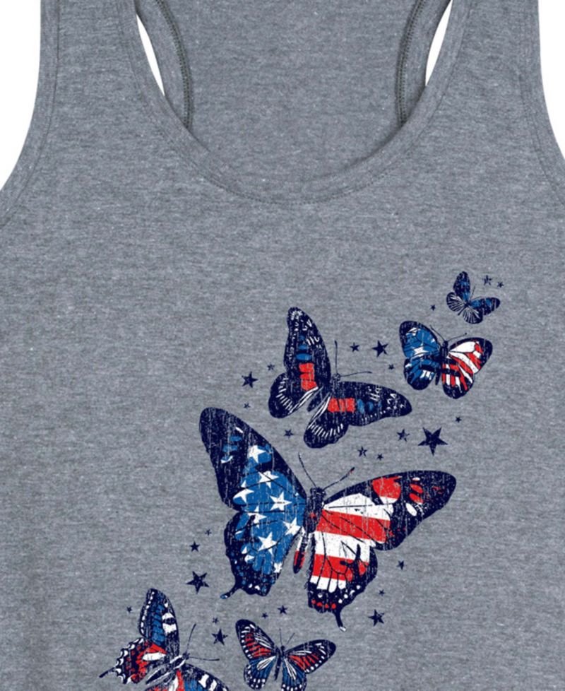 Plus Size Instant Message Patriotic Butterflies Racerback Graphic Crewneck Tank