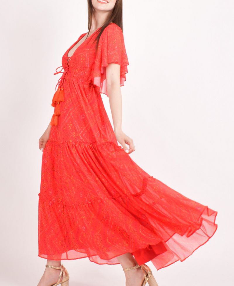 Women's Red Tiered Maxi Dress