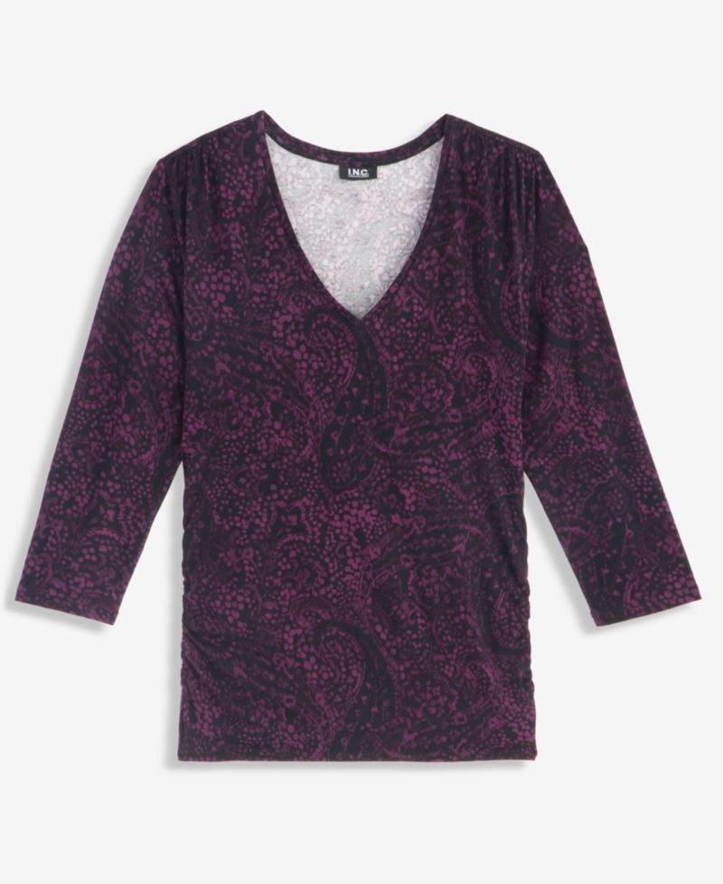Women's 3/4-Sleeve V-Neck Printed Knit Top
