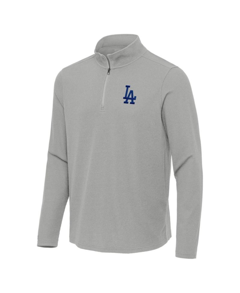 Men's Heather Gray Los Angeles Dodgers Sync Tri-Blend Quarter-Zip Pullover