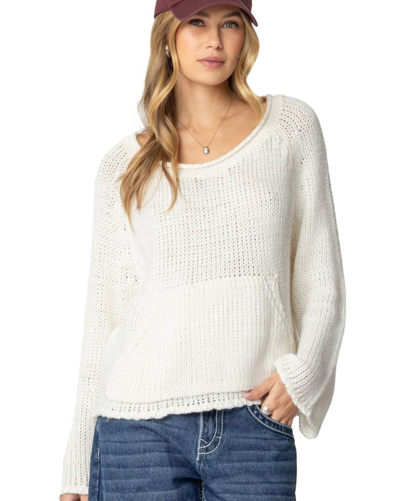 Womens Kangaroo Pocket Oversized Knit Top