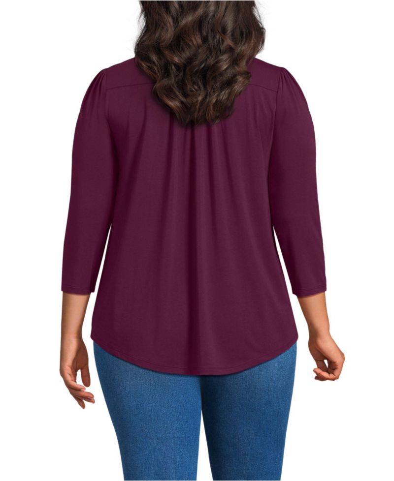 Women's Plus Size 3/4 Sleeve Lightweight Jersey Embellished Top