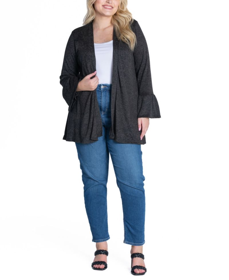 Открытый кардиган-свитер с расклешенным рукавом большого размера