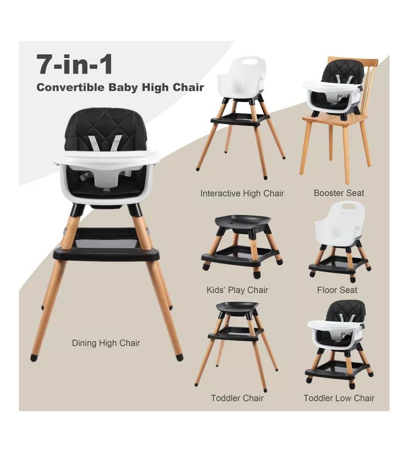 7-in-1 Convertible Baby High Chair with Removable Tray and 5-Point Harness
