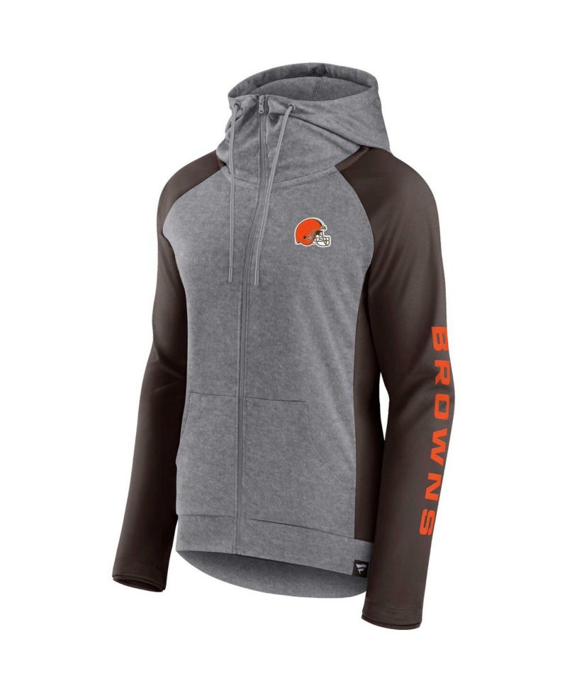 Women's Heather Gray, College Brown Cleveland Browns Blind Side Lightweight Full-Zip Hoodie